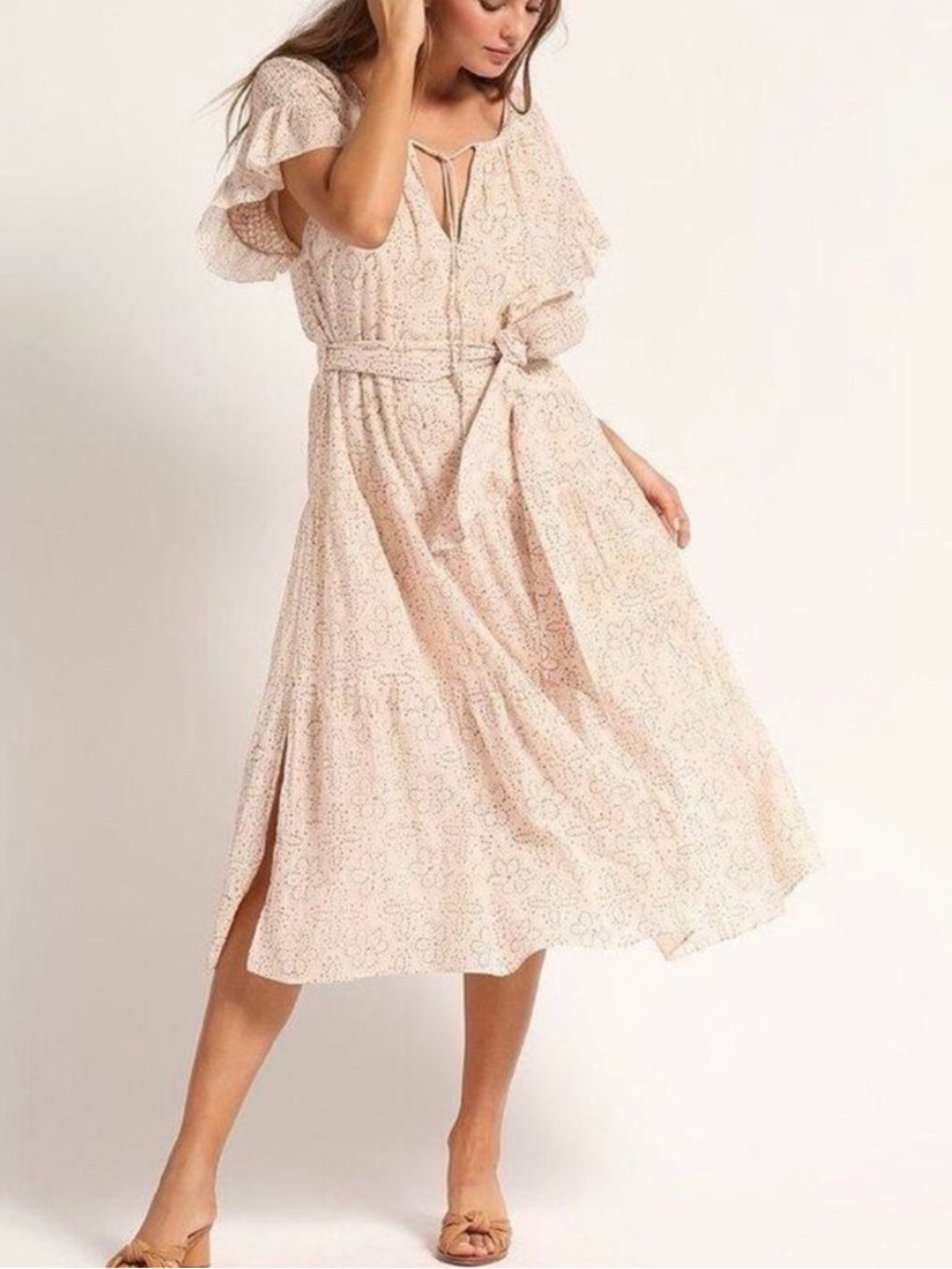 Cleobella Odelia flutter-sleeve tiered maxi dress with smocking (no tie!)